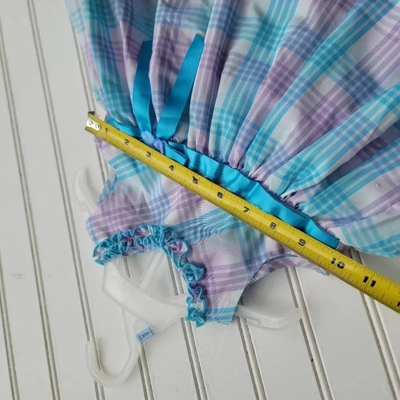 2PC BONNIE BABY WHITE TEAL LILA EMPIRE WAIST DRESS BUTTONS TIES BACK 6-9 Mos - Picture 5 of 8